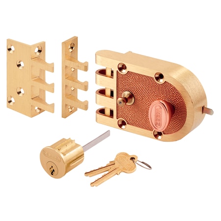 Prime-Line Single Cylinder Deadbolt Brass Slam Lock with Flat and Angle Strikes Single Pack SE 14326